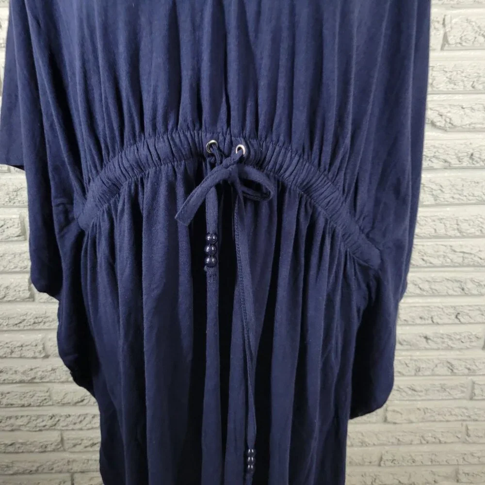 Swim 365 1X Womens Blue Kimono Sleeve Swimsuit Coverup Cotton Drawstring BLU19E